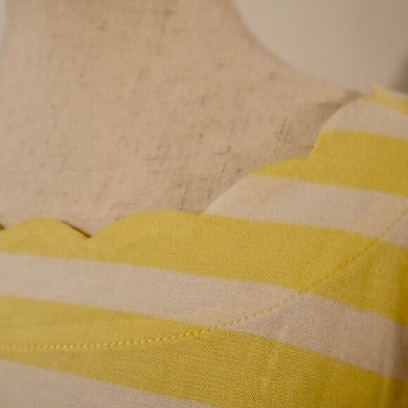 Talbots NWT XL Pima Cotton Tee Yellow White Stripe Scallop Neck Soft Top - Picture 5 of 10